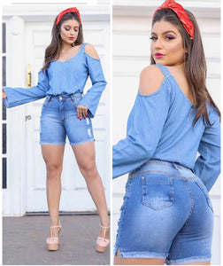 Blusa Jeans Manga Boba